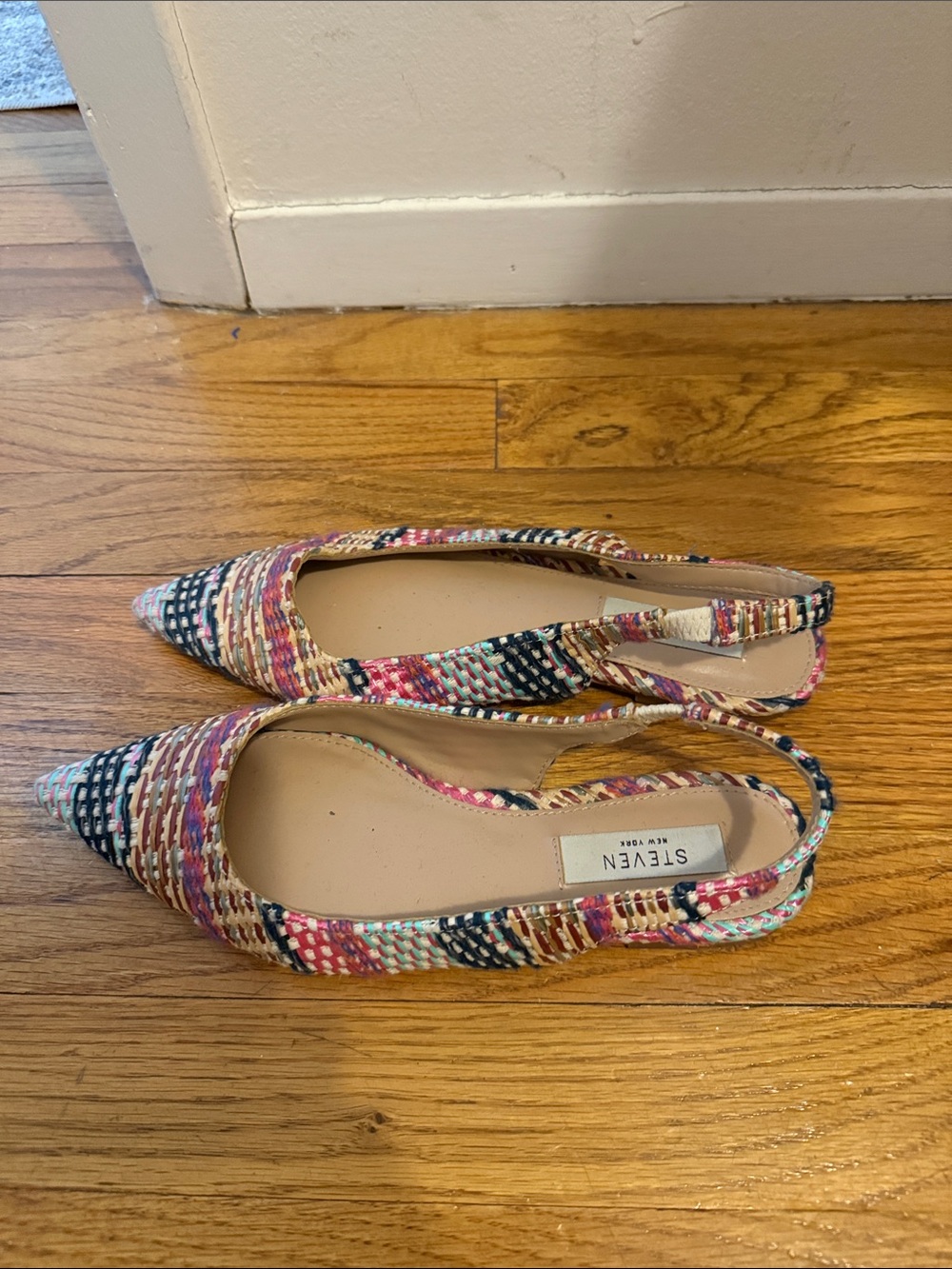 Multicolor Woven Pointed Slingback Flats
